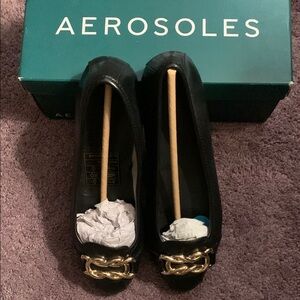 Aerosoles Black Flats with Gold Accents